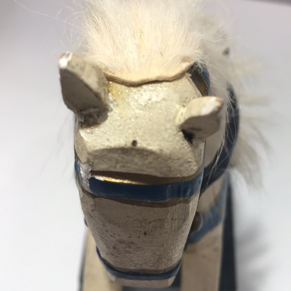 Vintage Shabby Chic Small Wooden Rocking Horse With Real Fur Mane - Picture 16 of 16